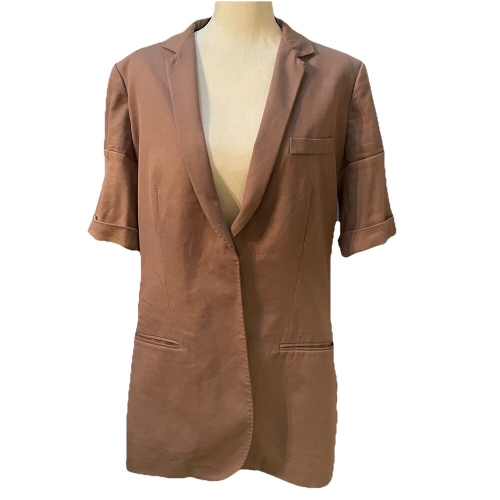 Brunello Cucinelli Women's 100% Cotton Short Sleeve Blazer Jacket Brown IT 48